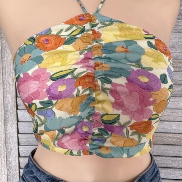 ZARA FLORAL PRINT CROPPED HALTER TOP - Picture 6 of 11